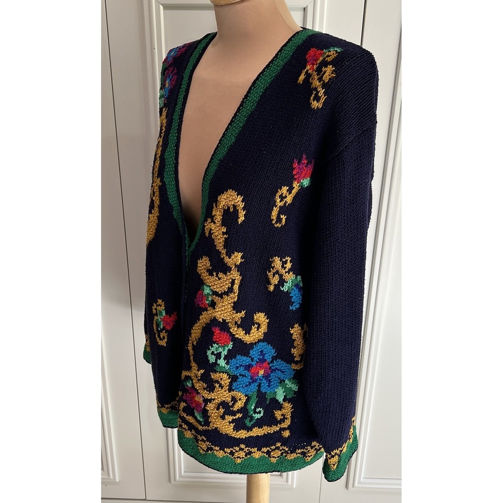 Vtg Liz Claiborne Hand Knit Cardigan Sweater Size PM Silk Blend Old Money 90s - Picture 3 of 9